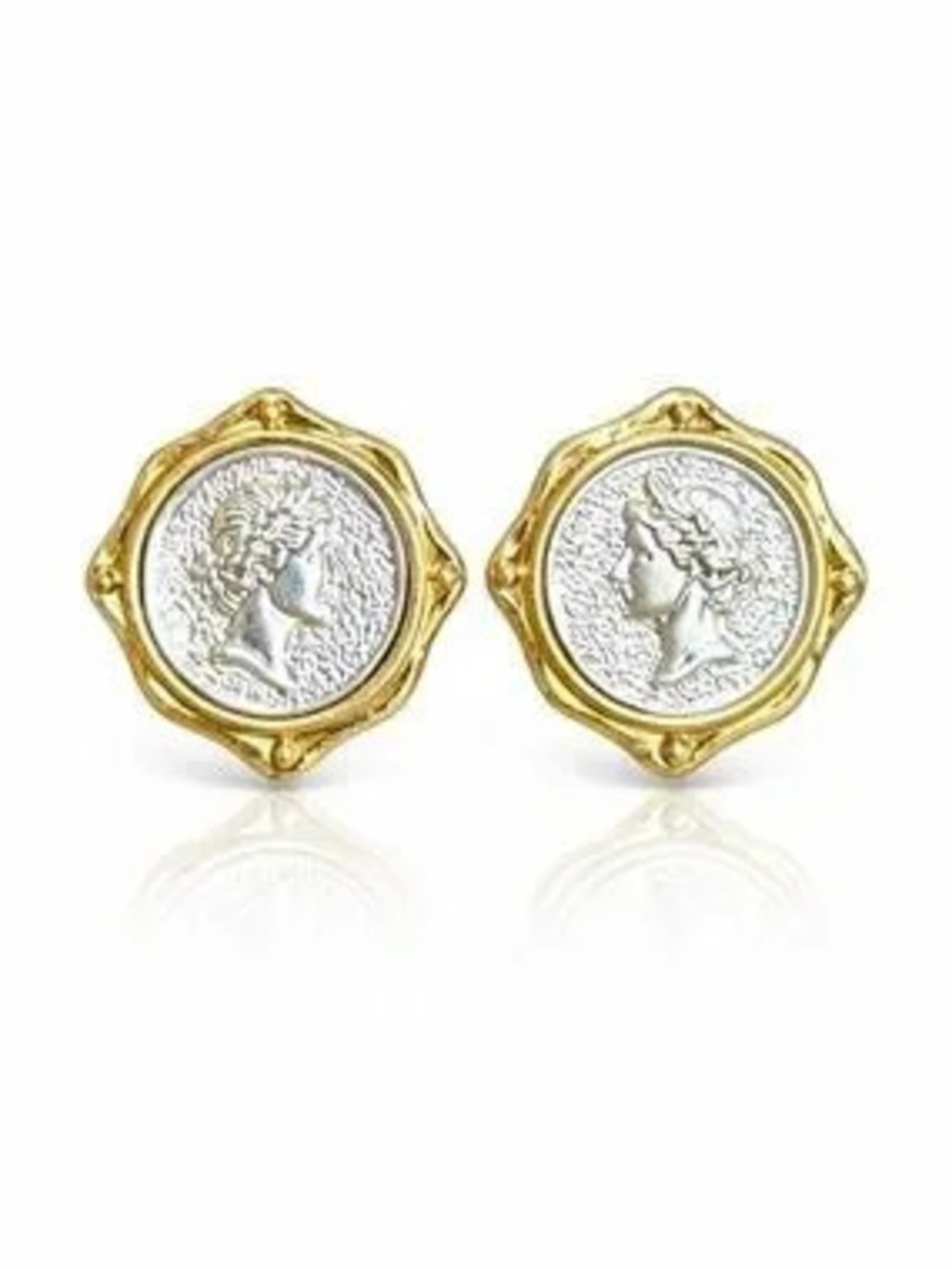 Gold and Silver Coin Profile Stud Earrings